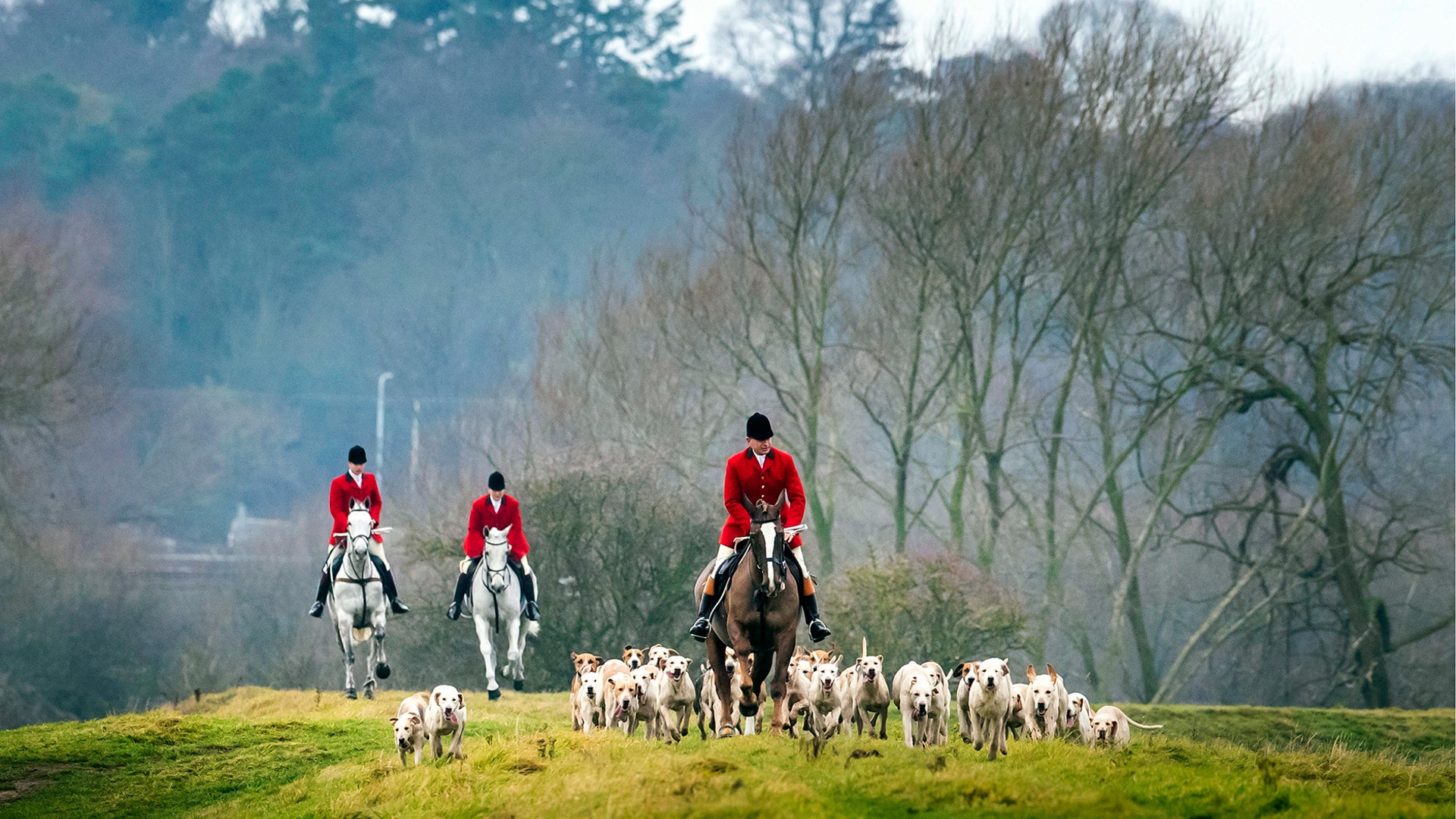 Members of the Grove and Rufford Hunt, formed in 1952 take part in a traditional Boxing Day hunt, near Bawtry in South Yorkshire, England, Dec. 26, 2018. 