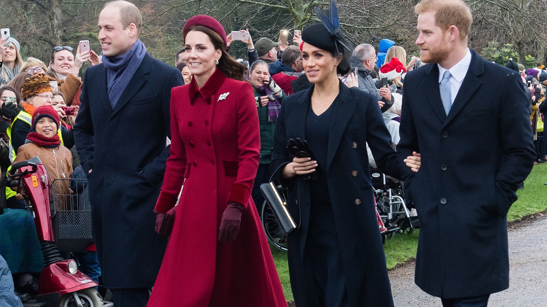 Prince William, Duke of Cambridge, Catherine, Duchess of Cambridge, Meghan, Duchess of Sussex and Prince Harry, Duke of Sussex attend Christmas Day Church service at Church of St Mary Magdalene on the Sandringham estate in King's Lynn, England, Dec. 25, 2018. 
