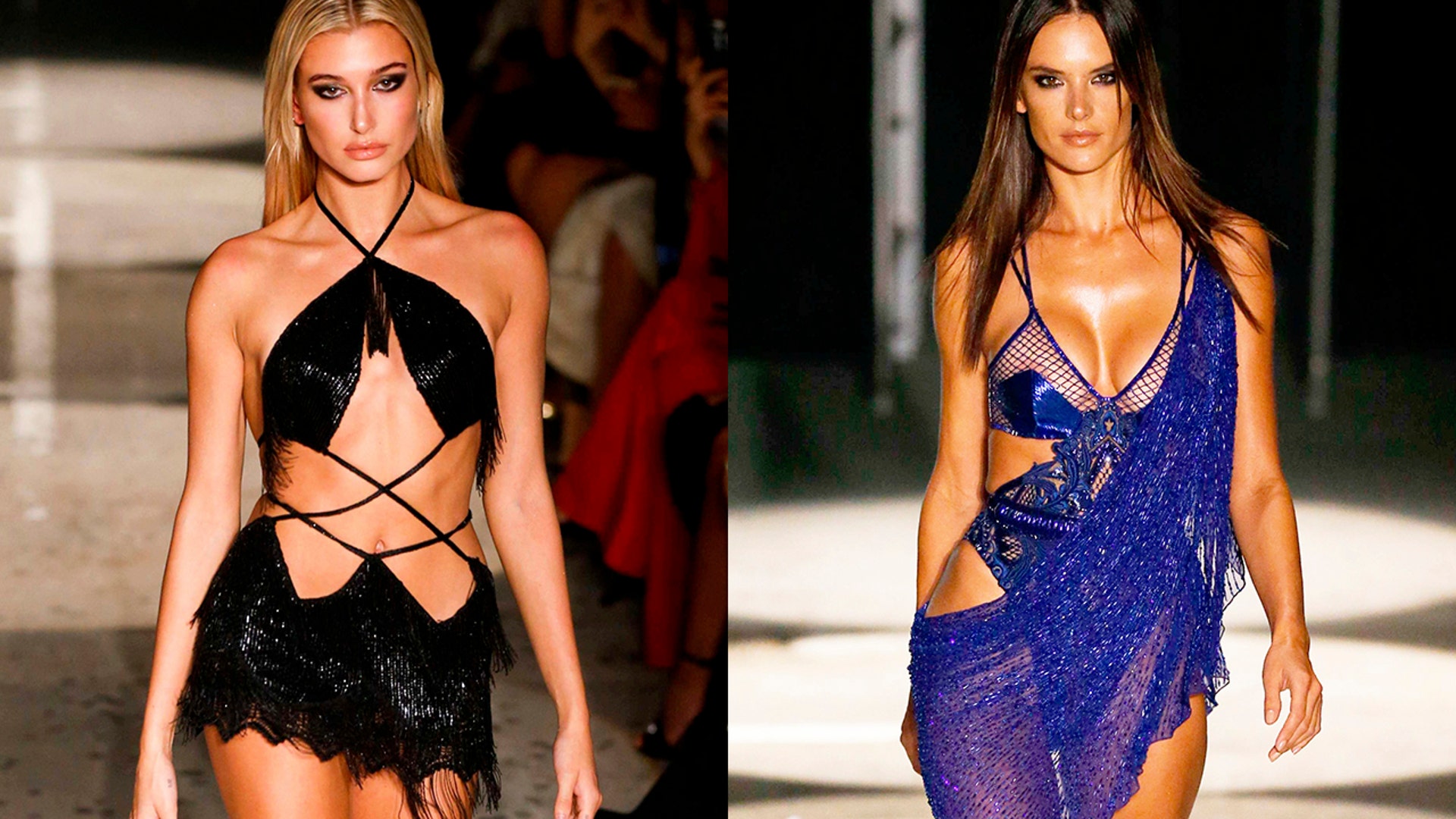 Hailey Baldwin (left) and Alessandra Ambrosio strutted their stuff in a Julien Macdonald fashion show in London. The models donned nearly-nude looks for the Welsh fashion designer's show. Click here for more pics from the runway on X17online.com.