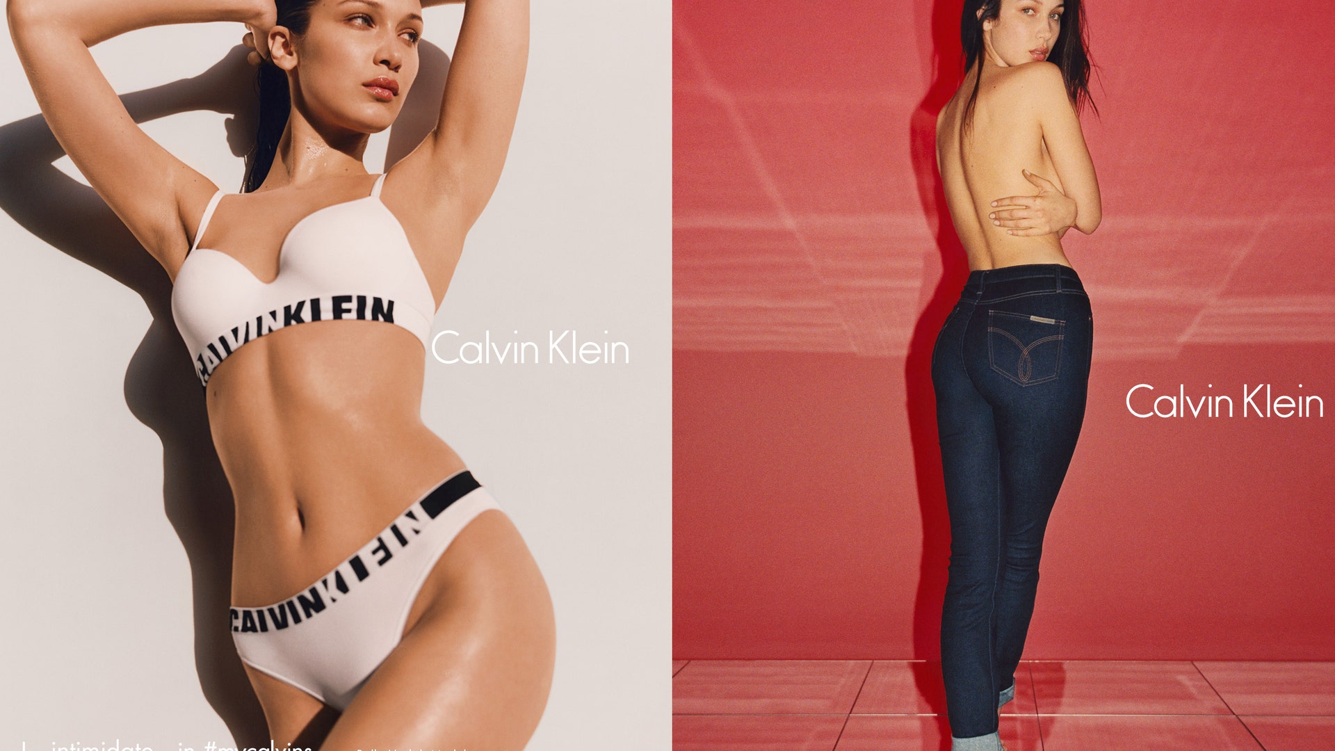 Bella Hadid stripped down to pose in Calvin Klein underwear in a new ad for the fashion company. The 19-year-old also showed off her curves in a pair of Calvin Klein jeans and nothing else.