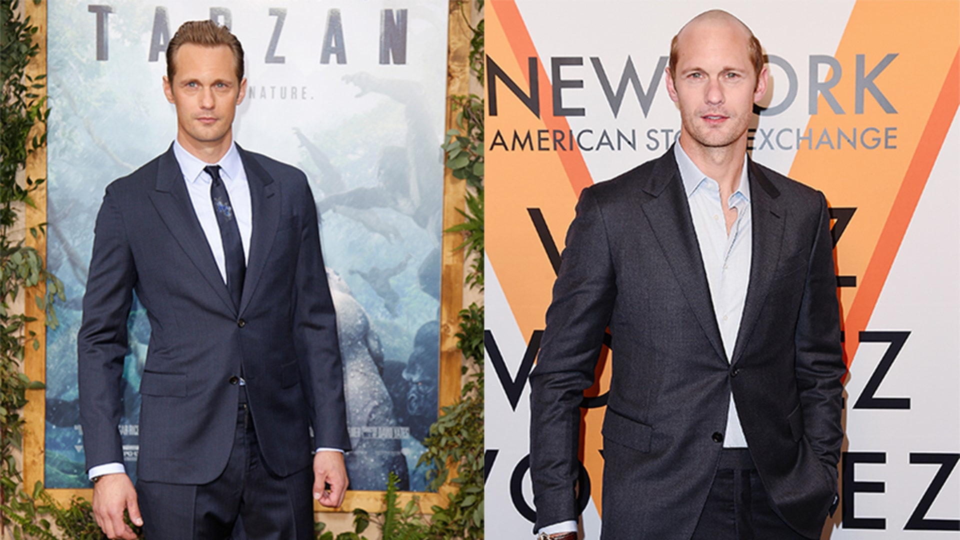 Alexander Skarsgard left fans stunned when he appeared on the red carpet with a bald look. The 41-year-old actor, who previously made viewers swoon on "True Blood" and "Tarzan," was recognized for his signature blonde mane. Some spectulate the strange 'do is for a movie role. MORE: TWO LOOKS, ONE STAR
