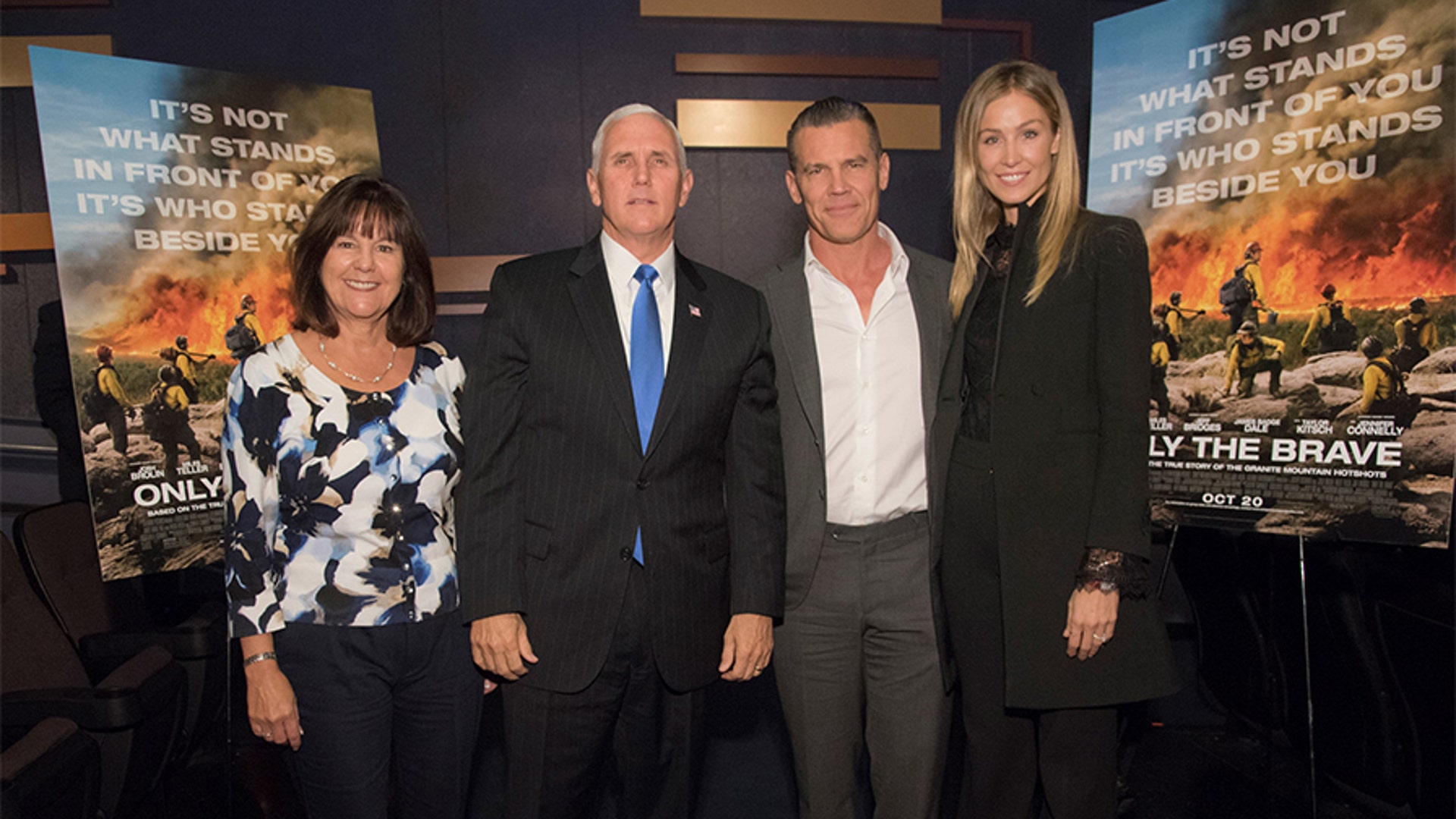 Josh Brolin (center right) was spotted with Vice President Mike Pence for a special screening of "Only the Brave" in New York City. 
