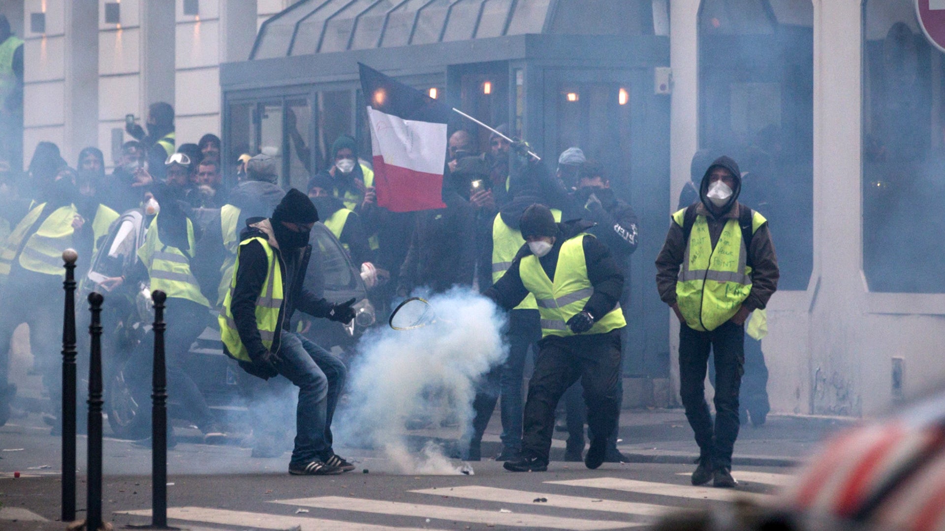 Clashes between police and demonstrators, during demonstration of the "Yellow vests", in Paris, France, on December 8th 2018.