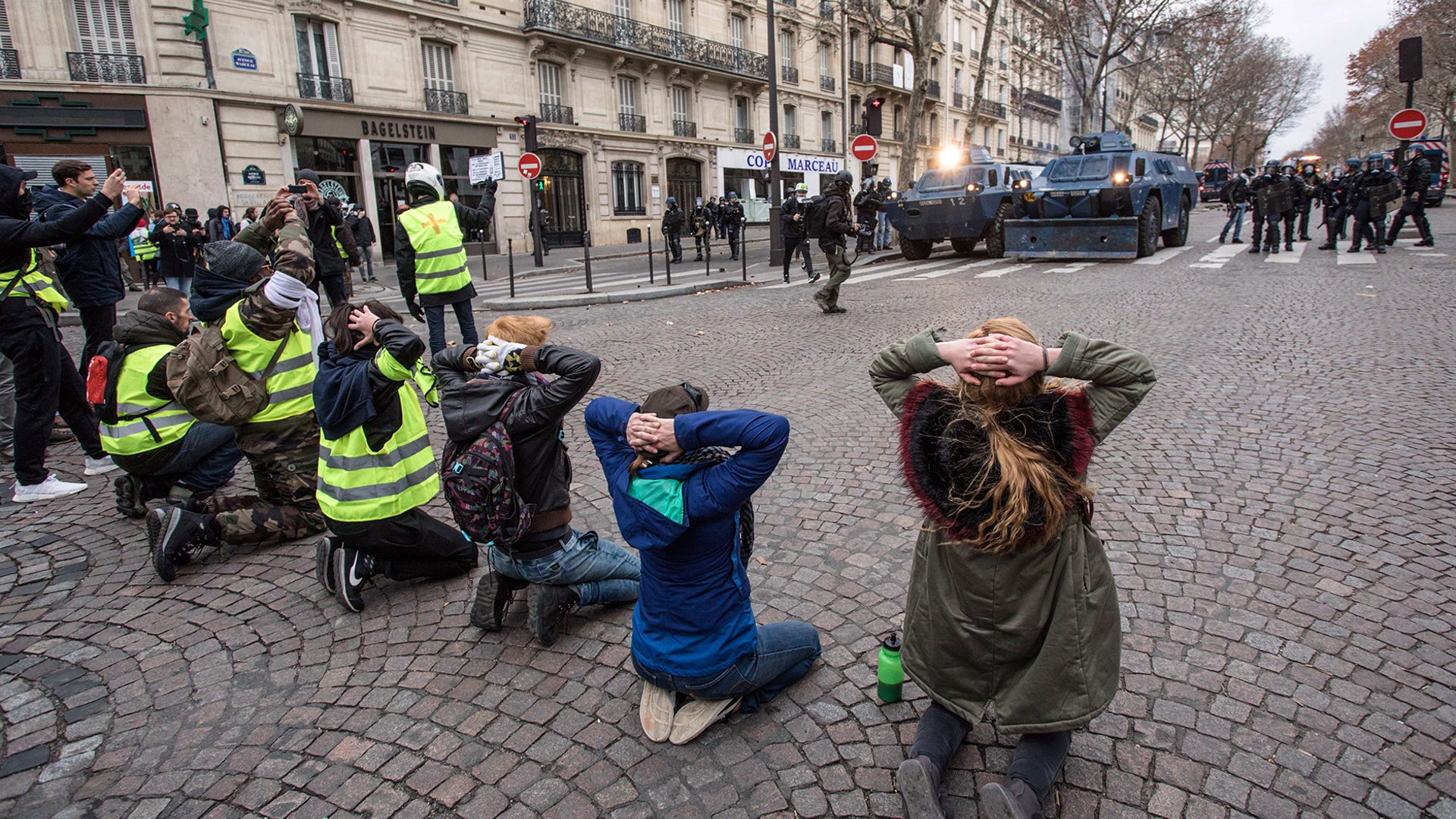 Clashes between police and demonstrators, during demonstration of the "Yellow vests", in Paris, France, on December 8th 2018.