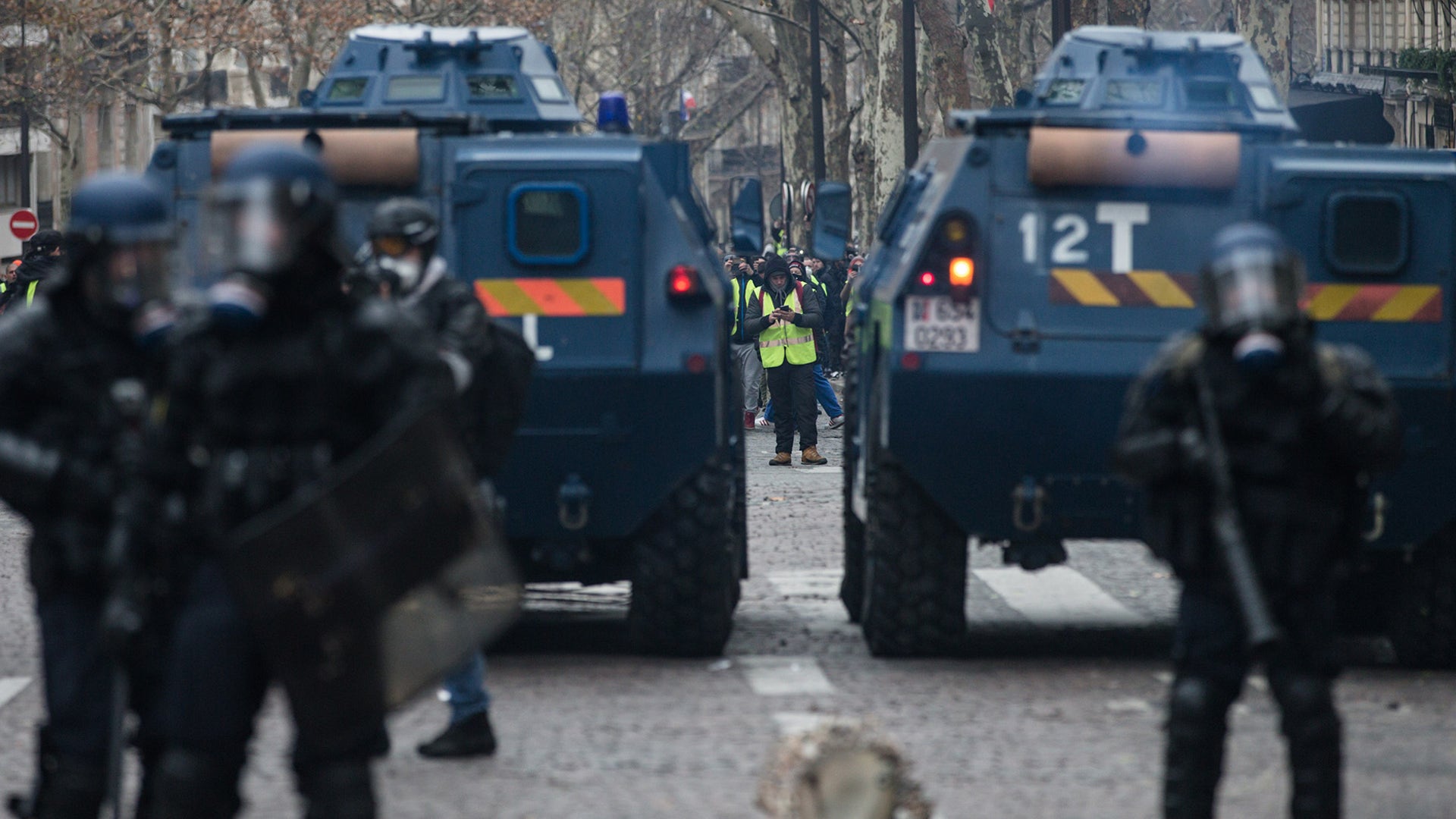 Clashes between police and demonstrators, during demonstration of the "Yellow vests", in Paris, France, on December 8th 2018.