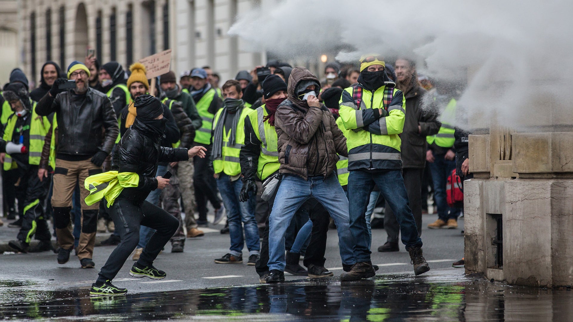 Clashes between police and demonstrators, during demonstration of the "Yellow vests", in Paris, France, on December 8th 2018.