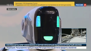 High-tech 'Robot Boris' at Russia technology forum actually a man inside suit