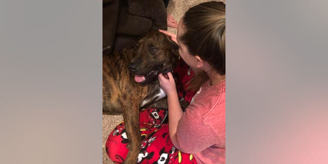 Hallee Faqua was surprised by her family on Sunday night with a dog named "Rambo" who she had been volunteering with at a Humane Society in Oklahoma.