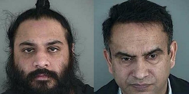 Inder Singh, left, and Satinder Singh were arrested and charged with arson for intentionally setting their own Super 8 Motel on fire, authorities say.