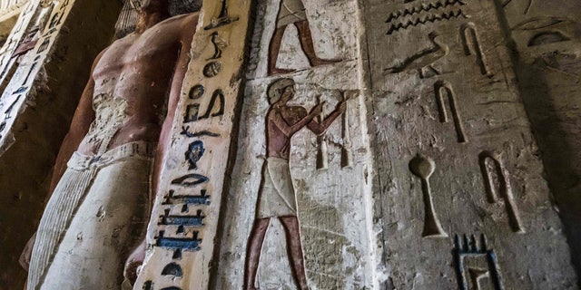 This picture taken on December 15, 2018 shows a view of a newly-discovered tomb belonging to the high priest "Wahtye" who served during the fifth dynasty reign of King Neferirkare (between 2500-2300 BC), at the Saqqara necropolis in Egypt. KHALED DESOUKI/AFP/Getty Images