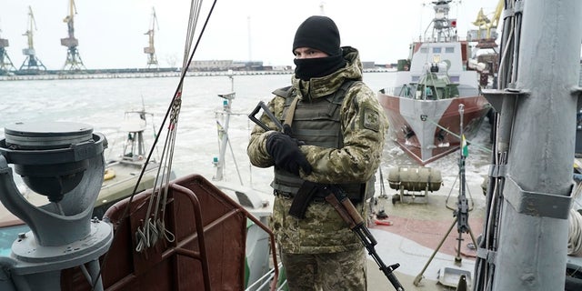 A Ukrainian serviceman stands on board a flit guard ship within the Sea of Azov port of Mariupol, eastern Ukraine, Monday, Dec. three, 2018. The Ukrainian militia has been on increased readiness as a part of martial law equipped within the nation within the wake of the Nov. 25, 2018 incident within the Sea of Azov, in which the Russian flit guard fired upon and seized three Ukrainian navy vessels along with their crews. (AP Characterize/Evgeniy Maloletka)