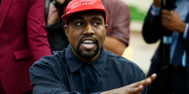 Rapper Kanye West during a meeting in the Oval Office of the White House with former President Donald Trump, a Washington.