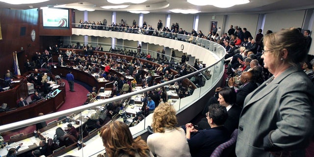 Spectators watch the Nevada State Assembly on the opening day of the Legislative Session in Carson City, Nev. (Associated Press)