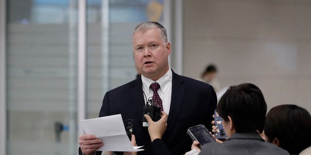 U.S. Special Representative for North Korea Stephen Biegun speaks to the media upon his arrival at Incheon International Airport in Incheon, South Korea, Wednesday, Dec. 19, 2018. (Associated Press)
