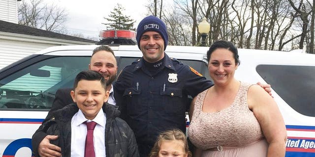 Suffolk County Police Officer Cody Matthews saved the day in more ways than one on Saturday for a couple in New York who had gotten into a car accident on the way to their wedding.
