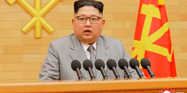 FILE - In this Jan. 1, 2018, file photo provided by the North Korean government, North Korean leader Kim Jong Un delivers his New Year's speech at an undisclosed place in North Korea. (Korean Central News Agency/Korea News Service via AP, File)