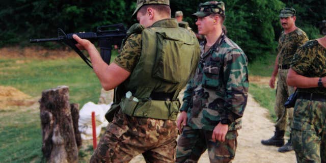 Photo was taken in 1997 with a Russian Airborne Reconnaissance Platoon. Training is important for all soldiers. (Courtesy of the author)