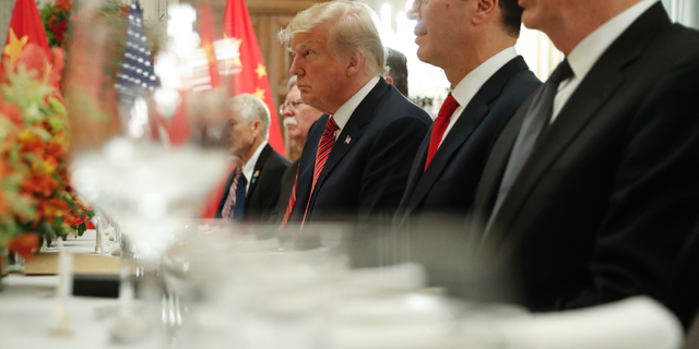President Trump and Treasury Secretary Steve Mnuchin, second from right, listening to remarks by Chinese President Xi Jinping during a bilateral meeting at the G20 Summit in December 2018. Trump threatened to raise tariffs on $200 billion worth of Chinese goods on Sunday.