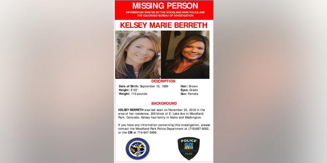 FILE - This online missing person poster provided by the Woodland Park Police Department shows Kelsey Berreth. Authorities say they have arrested the fiance of the Colorado woman who was last seen on Thanksgiving. Teller County sheriff's Cmdr. Greg Couch said Patrick Frazee was arrested Friday morning, Dec. 21, 2018, at his home in the community of Florissant, Colo. (Woodland Park Police Department via AP, File)