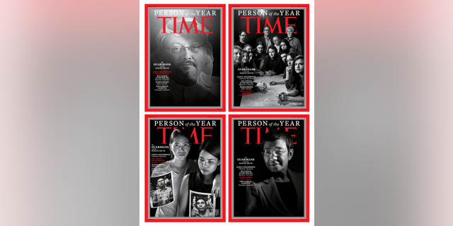 This combination photo provided by Time Magazine shows their four covers for the "Person of the Year," announced Tuesday, Dec. 11, 2018. The covers show Jamal Khashoggi, top left, members of the Capital Gazette newspaper, of Annapolis, Md., top right, Wa Lone and Kyaw Soe Oo, bottom left, and Maria Ressa. The covers, which Time called the “guardians and the war on truth,” were selected "for taking great risks in pursuit of greater truths, for the imperfect but essential quest for facts that are central to civil discourse, for speaking up and speaking out." (Time Magazine via AP)