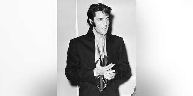 Elvis Presley on Aug. 1969 at Las Vegas' International Hotel, where he made his first public stage appearance in nine years. (AP Photo, File)