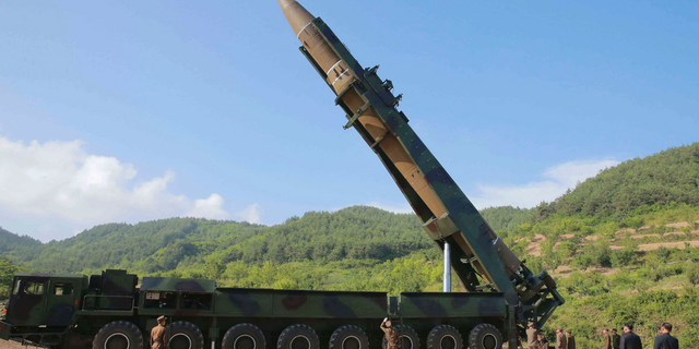In this 2017 photo distributed by the North Korean government, North Korean dictator Kim Jong Un, second from right, inspected the preparation of the launch of a Hwasong-14 intercontinental ballistic missile (ICBM) in North Korea's northwest. (Korean Central News Agency/Korea News Service via AP, File)