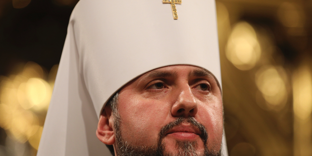 Ukrainian new head of Ukrainian Orthodox church Metropolitan Epiphanius speaks during a closed-door synod of three Ukrainian Orthodox churches to approve the charter for a unified church and to elect leadership in the St. Sophia Cathedral in Kiev, Ukraine, Saturday, Dec. 15, 2018.  Ukrainian Orthodox leaders approved the creation of a unified church independent of the Moscow Patriarchate and elected a leader to head the new church.