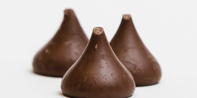 Hershey's Kisses are shown in Philadelphia on Thursday, Dec. 20, 2018. The chocolate candy's trademark tips have been mysteriously missing from batches around the country. (AP Photo/Matt Rourke)