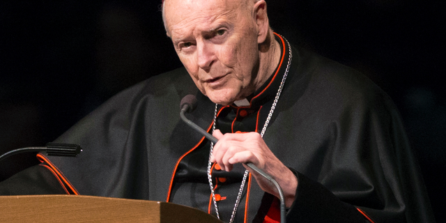 FILE - In this March 4, 2015, file photo, Cardinal Theodore McCarrick speaks during a memorial service in South Bend, Ind. The Vatican has taken testimony from a man who says the ex-Cardinal sexually abused him for years starting when he was 11, evidence that the initial case against the retired archbishop has expanded dramatically to include serious allegations of misconduct. (Robert Franklin/South Bend Tribune via AP, Pool, File)