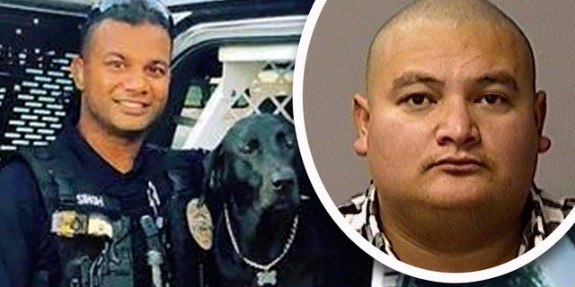 Gustavo Perez Arriaga, 33, right, who was in the country illegally and had previous arrests, was taken into custody Friday on suspicion of killing Newman police Cpl. Ronil Singh, 33, left. The arrest in California followed a two-day manhunt. (AP)