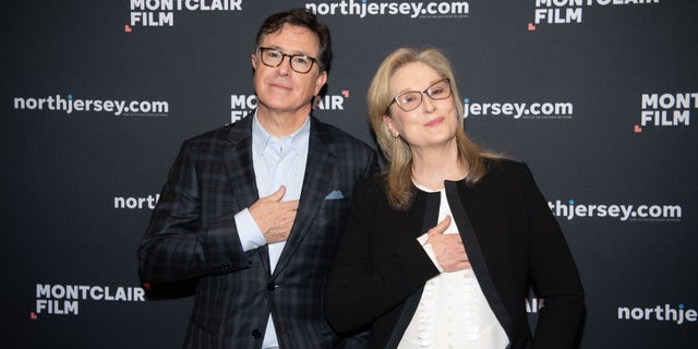 Stephen Colbert and Meryl Streep speak at Evening With Stephen Colbert & Meryl Streep at NJPAC on December 1, 2018 in Newark, New Jersey. (Photo by Dave Kotinsky/Getty Images for Montclair Film)