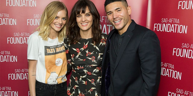(L-R) Actors Samara Weaving, Frankie Shaw and Miguel Gomez attend SAG-AFTRA Foundation Conversations screening of "SMILF" at SAG-AFTRA Foundation Screening Room on November 28, 2017 in Los Angeles, California.