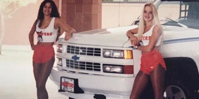 Hailey Slobodzian's mother amy (left) working at Hooters.