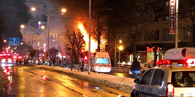A view of a site of an explosion at a bar in Sapporo, Japan, December 16, 2018 in this still image taken from a video obtained from social media.