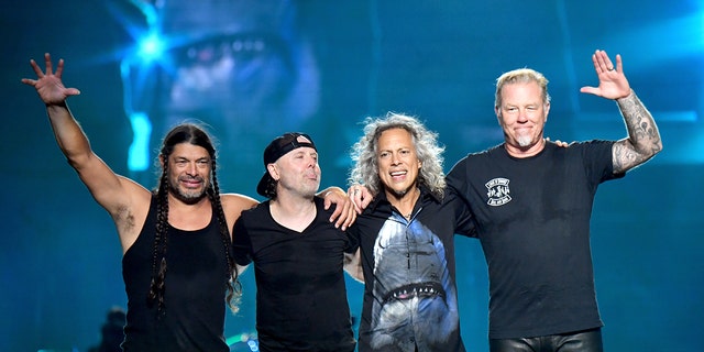 SAN FRANCISCO, CA - AUGUST 12: (L-R) Robert Trujillo, Lars Ulrich, Kirk Hammett, and James Hetfield of Metallica perform on Lands End stage during the 2017 Outside Lands Music And Arts Festival at Golden Gate Park on August 12, 2017 in San Francisco, California. (Photo by Getty)