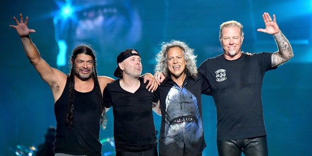 SAN FRANCISCO, CA - AUGUST 12: (L-R) Robert Trujillo, Lars Ulrich, Kirk Hammett, and James Hetfield of Metallica perform on Lands End stage during the 2017 Outside Lands Music And Arts Festival at Golden Gate Park on August 12, 2017 in San Francisco, California. (Photo by Getty)