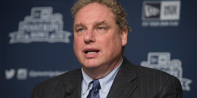 New York Yankees president Randy Levine speaks during a news conference at Yankee Stadium regarding the upcoming Pinstripe Bowl between Penn State and Boston College, Tuesday, Dec. 9, 2014, in the Bronx borough of New York. (AP Photo/John Minchillo)