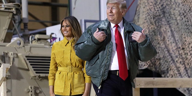 U.S. President Donald Trump delivers remarks to U.S. troops in an unannounced visit to Al Asad Air Base, Iraq December 26, 2018. REUTERS/Jonathan Ernst - RC1DDA2CDD00