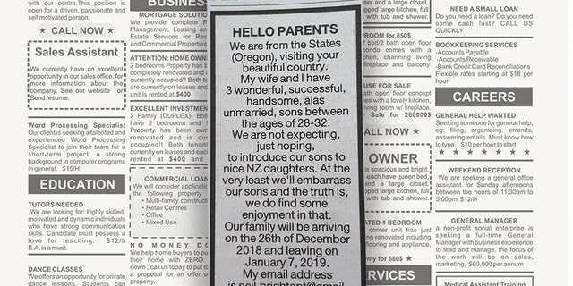 Earlier this week, an Oregon man named Neil placed a classified ad in the New Zealand Herald pursuing blind dates for his three sons during their upcoming vacation.