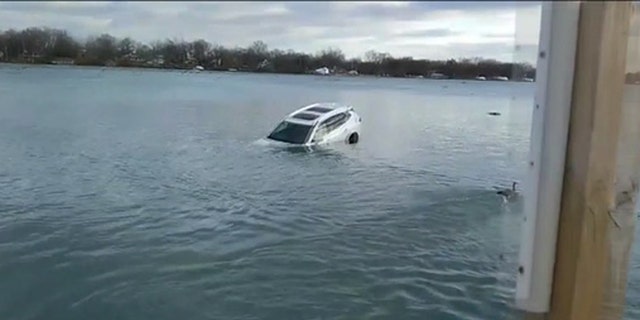 The car was spotted in the Detroit River in Trenton, Mich., located about 17 miles south of downtown Detroit.