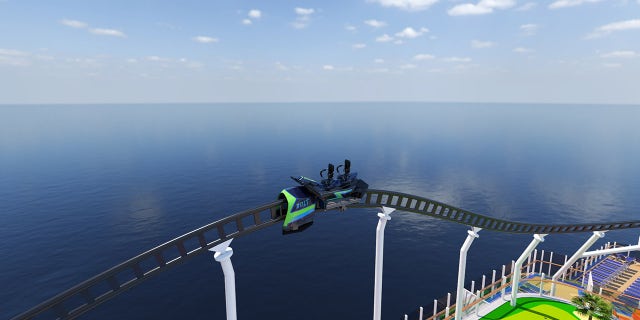 Developed by Munich-based Maurer Rides, the all-electric roller coaster will race along the track nearly 190 feet above sea level, providing riders with dramatic 360-degree views of the ship's surroundings.
