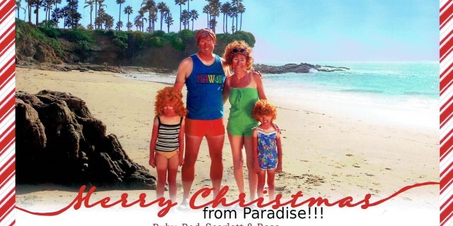 Mike and his family have dressed up as many weird and wonderful characters, posing with unibrows, in leotards and sunburned on a beach.
