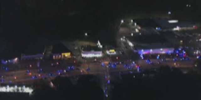 Aerial video showed a swath of police vehicles that arrived at the scene.