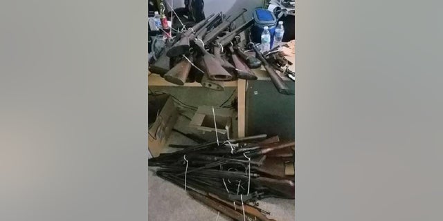 Firearms collected from a gun buyback program in Baltimore.
