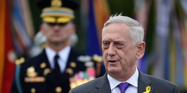 FILE -In this Sept. 21, 2018, file photo, Defense Secretary Jim Mattis speaks during the 2018 POW/MIA National Recognition Day Ceremony at the Pentagon in Washington. President Donald Trump says Mattis will be retiring at the end of February 2019. (AP Photo/Susan Walsh, file)