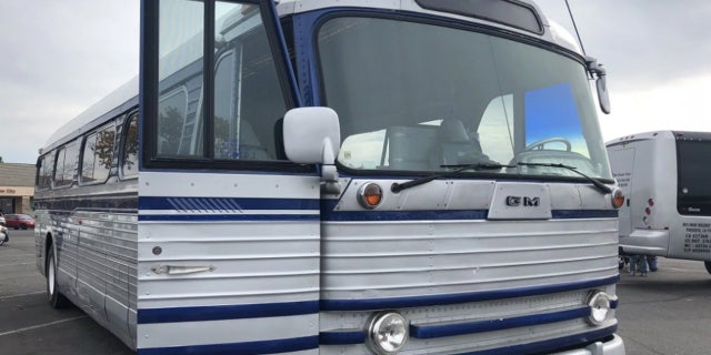 The refurbished 1958 Greyhound bus was donated by another couple to Lete Sanchez, a firefighter who lost her home in Paradise, Calif.
