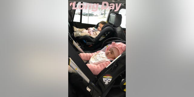 Khloé Kardashian shared a photo of cousins True and Chicago sleeping in their car seats on Thursday.