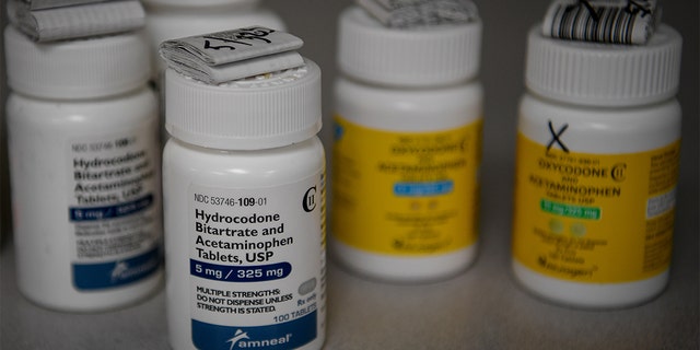 Bottles of several opioid based medication at a pharmacy in Portsmouth, Ohio, June 21, 2017.  
