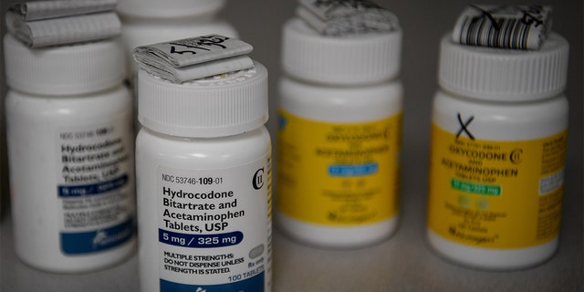Bottles of several opioid based medication at a pharmacy in Portsmouth, Ohio, June 21, 2017.