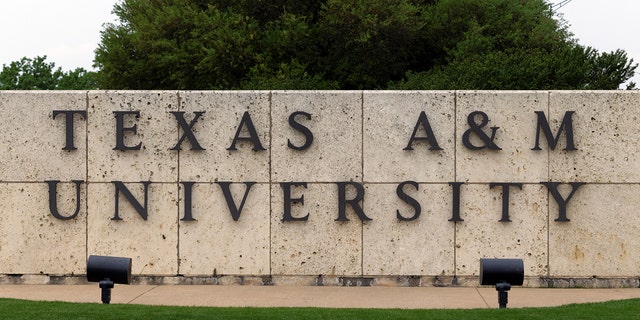 A sign at an entrance to the university in College Station, Texas.